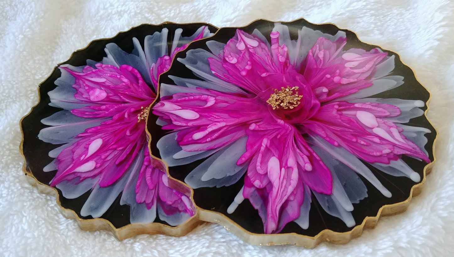 3D Floral Epoxy Resin Coaster Set